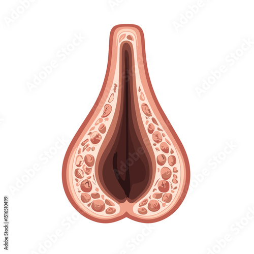 Detailed Anatomical Illustration of a Cross Sectional Biological Organ with Cellular Structures on a White Background