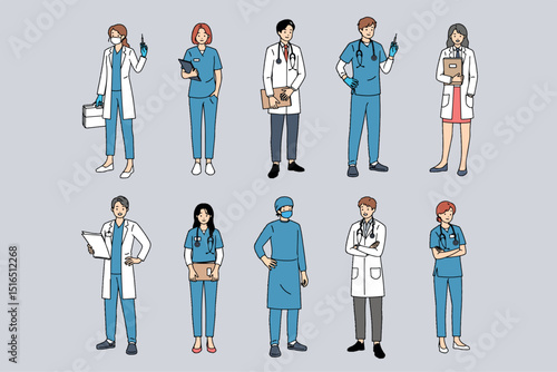 Healthcare Professionals in Various Roles and Attire Showcasing Contributions to Medicine