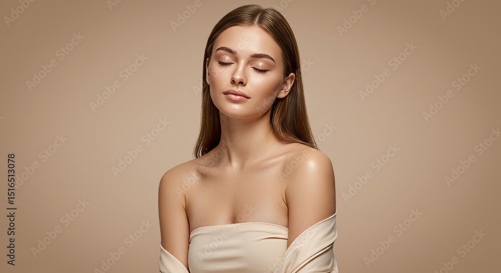 Young woman with a slim body and smooth, clean skin. Laser hair removal concept, massage spa concept, beige gradient background. spa background. Young woman with a slim body and smooth, clean skin. Laser hair removal concept, massage spa concept, beige gradient background. spa background.