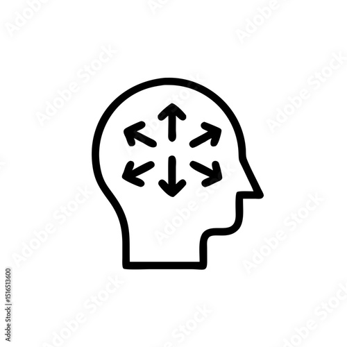 head with multiple arrows fragmented attention, Mind conceptualization with arrows indicating direction and movement  