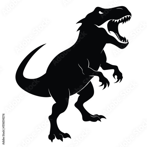 Roaring Tyrannosaurus Rex Silhouette Fierce Predator with Sharp Teeth in Black