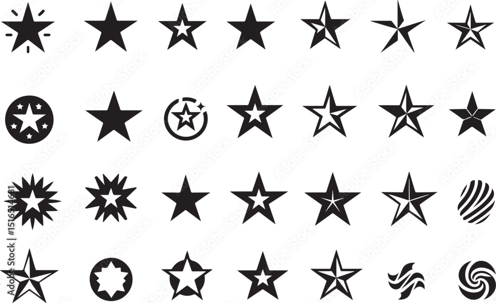 Obraz premium Collection of various star icons and symbols for design elements