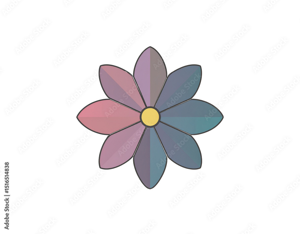 Fototapeta premium Stylized Flower with Gradient Petals and Yellow Center Black Outline