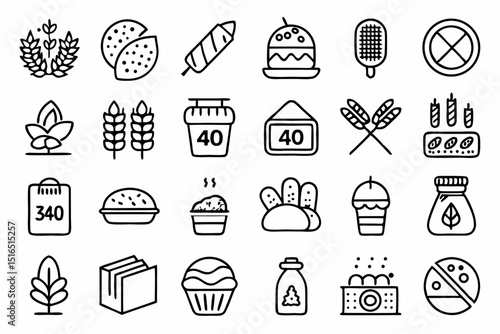 Collection of line icons depicting carbohydrate whole grains for dietary and nutritional designs