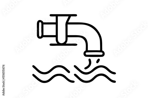 Collection of line icons depicting drainage pipeline and sewer systems