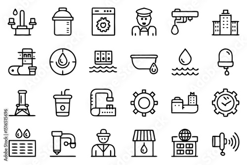 High quality line icons depicting drainage systems pipelines and sewer components for design projects