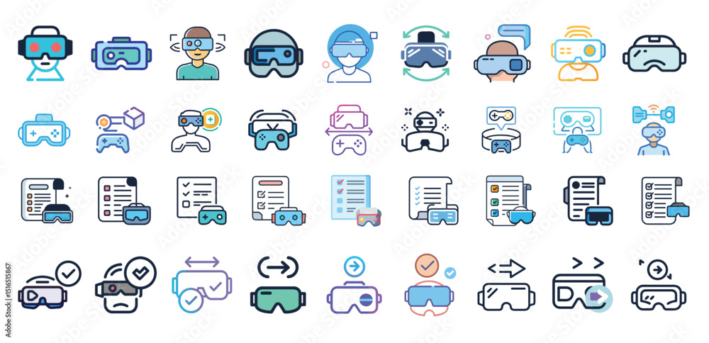 Fototapeta premium VR Game Icon Vector – Futuristic Gaming Goggles, Immersive Reality, Augmented Experience Symbol, Headset Design in Clean EPS Format for UI/UX, App Store, or Web Design