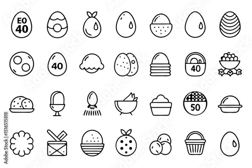 Collection of line icons depicting eggs omelets boiled eggs and bird nests