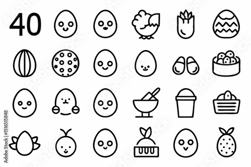 A collection of line icons depicting eggs omelets boiled eggs and nests ideal for culinary or springtime themes