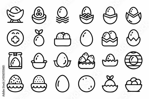 High quality line icons depicting eggs omelets boiled eggs and nests a comprehensive culinary icon set