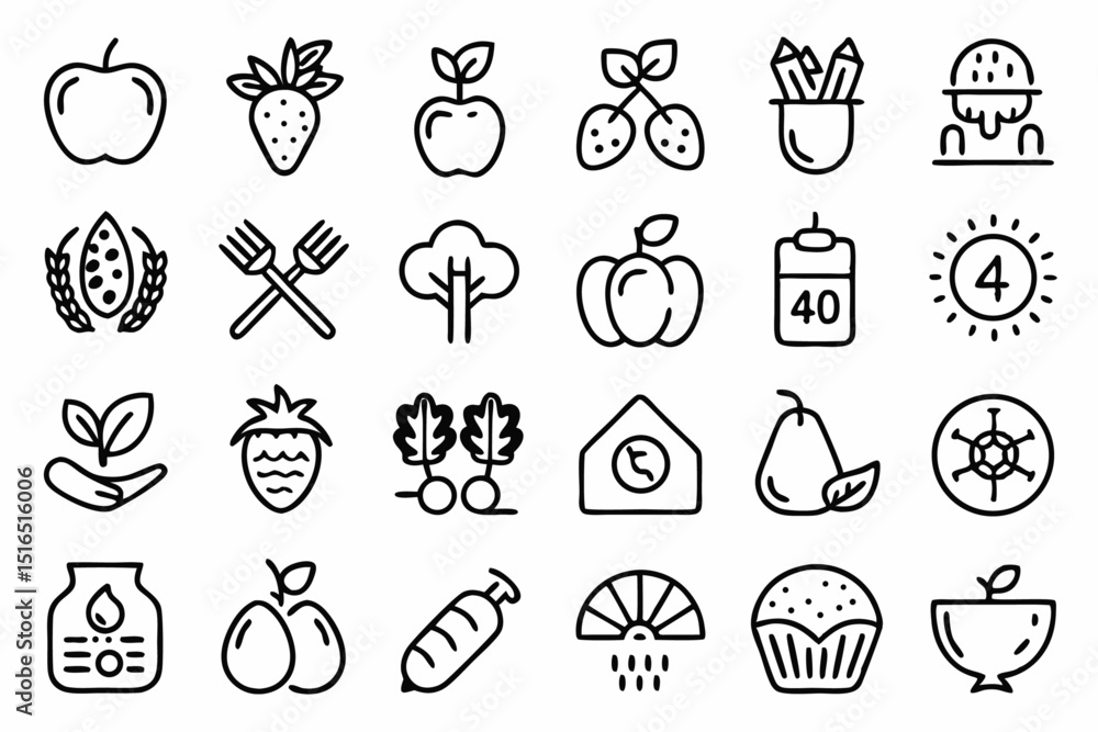Fototapeta premium Fresh food organic farmer line icons a single icon set for branding and design projects