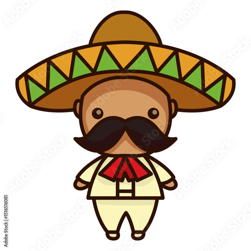 Cute mexican mariachi male character icon