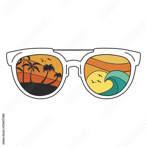 Summer landscape reflected in sunglasses