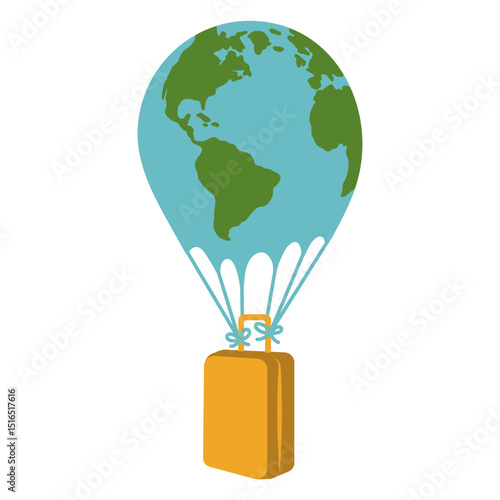 Suitcase on a hot air balloon with the earth on it