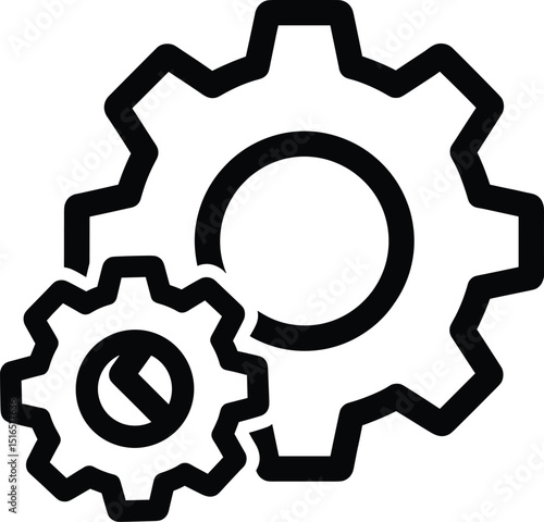 Black outline settings icon composed of two interlocking gears, one significantly larger than the other, representing configuration or options.