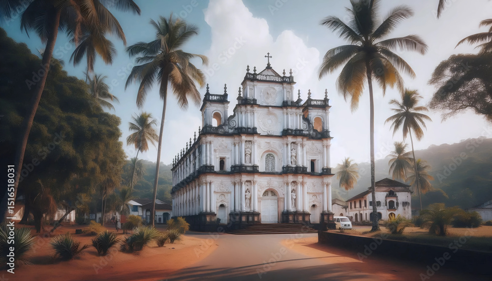 Obraz premium The whitewashed Basilica of Bom Jesus in Old Goa, Ai generated image
