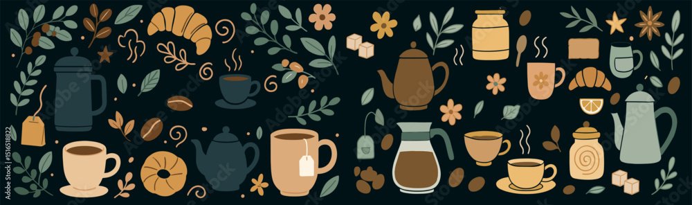 Obraz premium Aromatic breakfast scenes with coffee and sweets