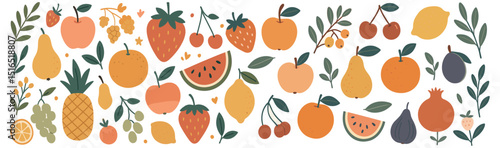 Juicy world of fruits and berries in decorative style