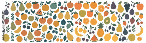 Juicy world of fruits and berries in decorative style