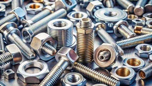 Wallpaper Mural Close-up view of metallic fasteners, showcasing various sizes and types of bolts and nuts arranged on a dark surface Torontodigital.ca