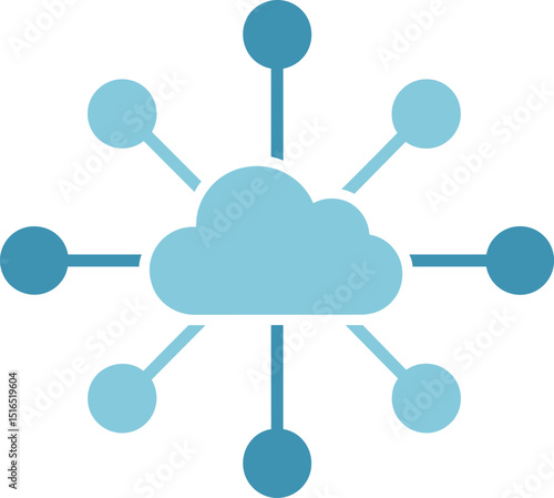 Cloud computing and network hub icon with a central cloud connected to multiple nodes