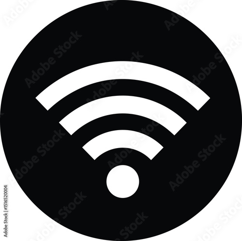 White Wi-Fi signal symbol inside a solid black circle icon