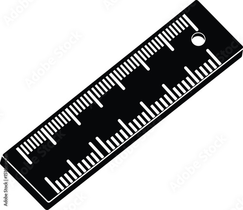 Isometric black silhouette of a ruler for measurement