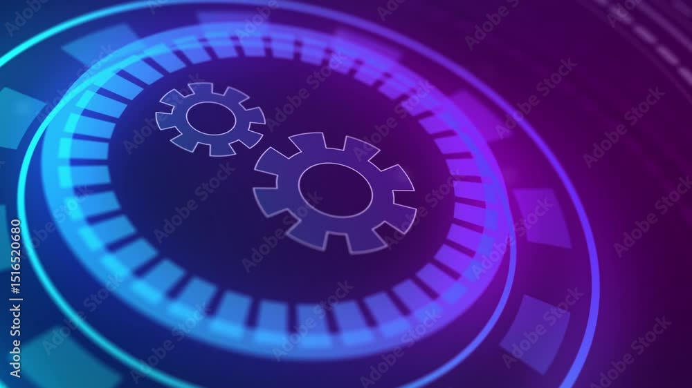 Futuristic loading animation with rotating gears and hud elements Futuristic loading animation with rotating gears and hud elements