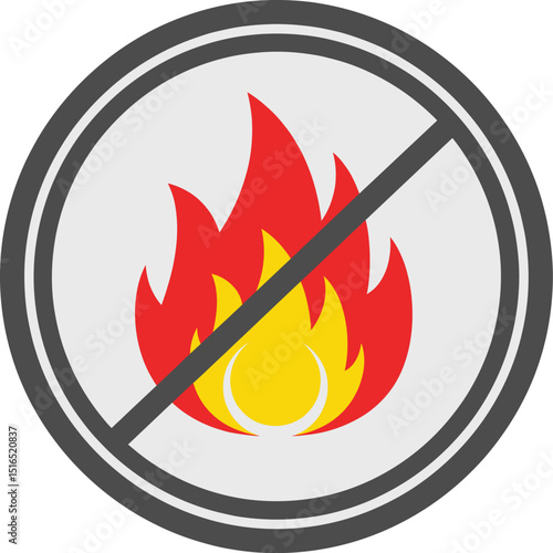 'No Fire' or 'Fire Resistant' prohibition sign, showing a stylized flame icon crossed out with a diagonal line, enclosed in a circular border