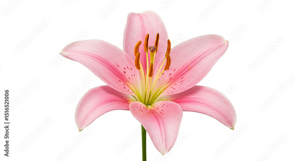 Obraz premium beautiful pink lily, isolated on white,flower, pink, lily, nature, beauty, plant, isolated, flora, spring, bloom, white, blossom, garden, lilly, petal, flowers, floral, 