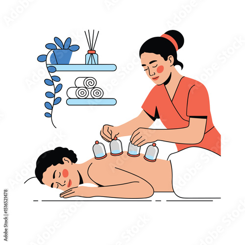 Cupping Therapy Spa Vector Illustration