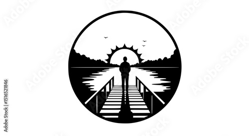 A man is walking on a pier