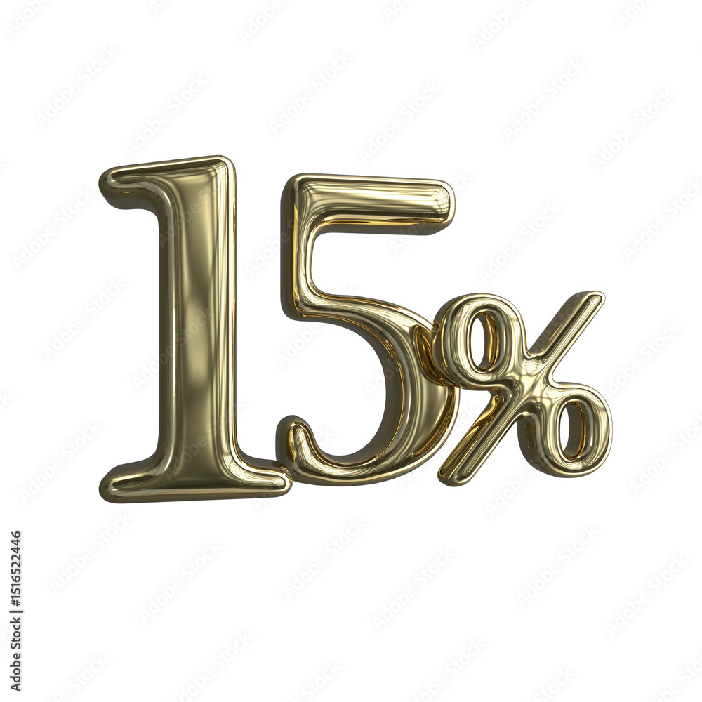 15 Percent 3D render with gold material 15 Percent 3D render with gold material