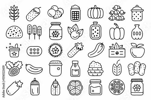 Single line icon depicting pickles cucumbers in a jar vegetable theme
