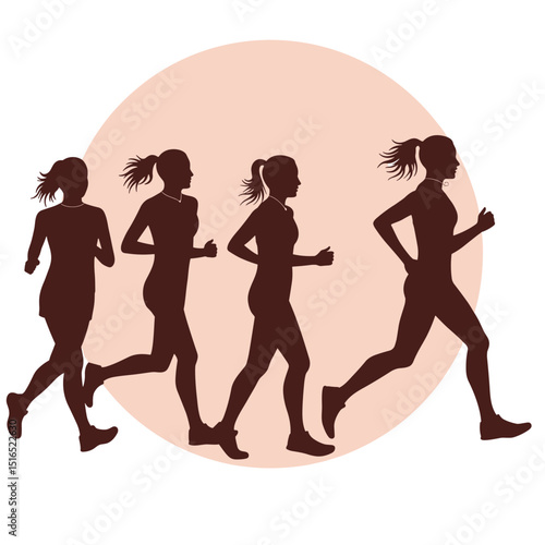 Marathon Runner Running Silhouette, Marathon run. Group of running people, men and women People running silhouette, Running exercise healthy lifestyle