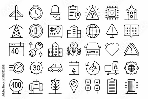 High quality line icons depicting road elements such as streets driving routes and pedestrian crosswalks