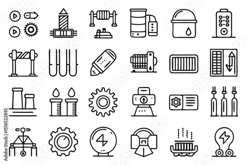 High quality line icons for steel metal iron manufacturing processes and equipment