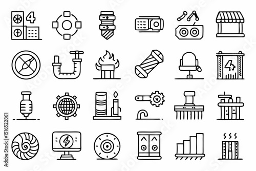 High quality line icons for steel metal iron manufacturing processes and equipment