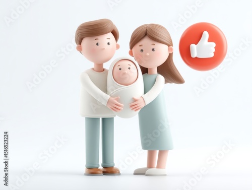 Happy Young Parents Holding Newborn Infant with Positive Emotion