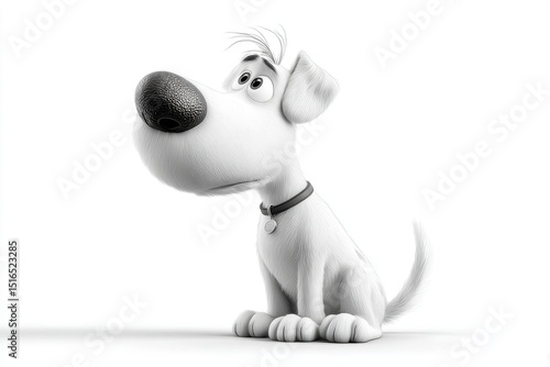 Cute cartoon white dog character with big nose and expressive eyes
