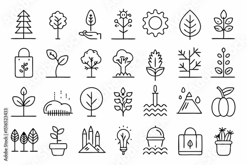 A single line icon depicting tree planting plant growth and drought conditions