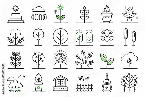 A single line icon depicting tree planting plant growth and drought conditions