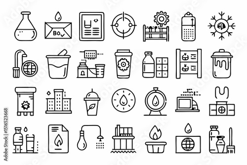 Single line icon depicting water treatment filtration systems