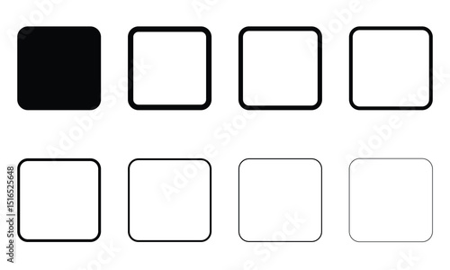 Smooth hexagon shape with geometric edges set. Regular polygon icon. Flat vector illustration isolated on white background.