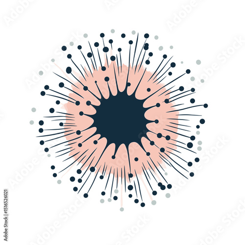 Abstract Radial Design with Dots Lines and Geometric Shapes in Pink Navy Gray and White