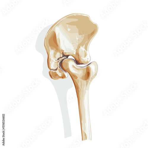 Anatomical Illustration of a Human Hip Bone Structure with Detailed Bone Markings for Medical Study on White Backdrop