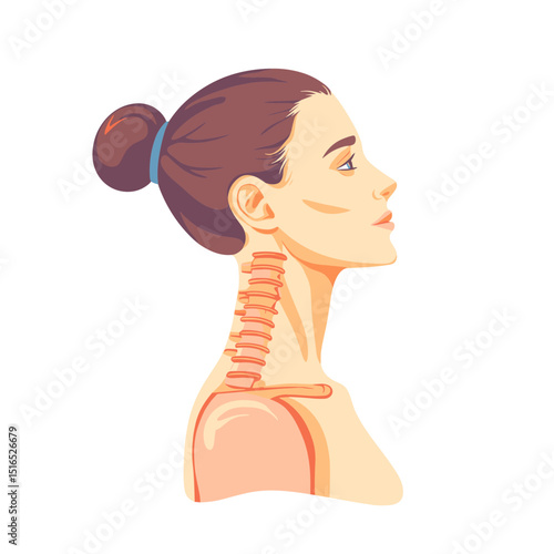 Anatomical Illustration of A Woman's Neck and Upper Body with Spine Details in Pixel Art Style on A White Background