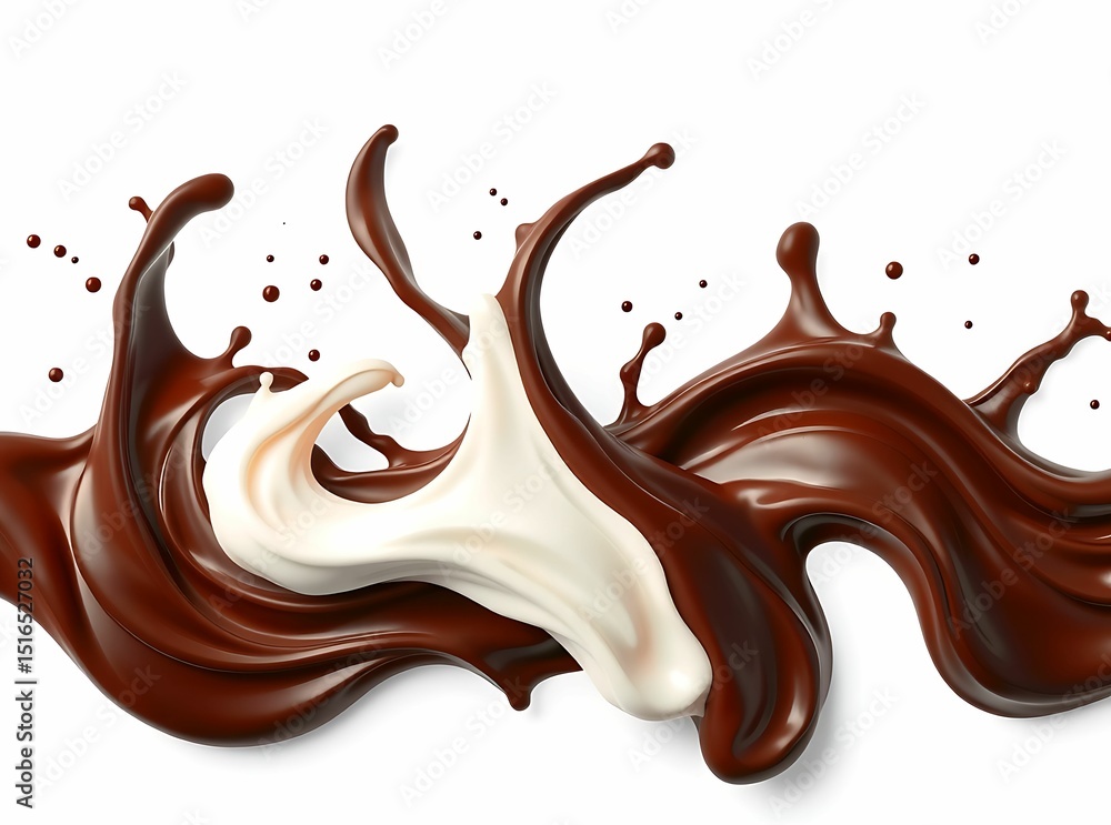 Chocolate and Cream Splashes: A mesmerizing visual symphony of rich chocolate and velvety cream in a dynamic splash, capturing the essence of indulgence and delight. Chocolate and Cream Splashes: A mesmerizing visual symphony of rich chocolate and velvety cream in a dynamic splash, capturing the essence of indulgence and delight.