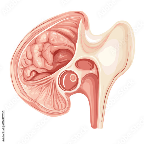 Anatomical Illustration of Human Ear Structure Featuring Inner Ear Components in Medical Diagram with Detailed Sections