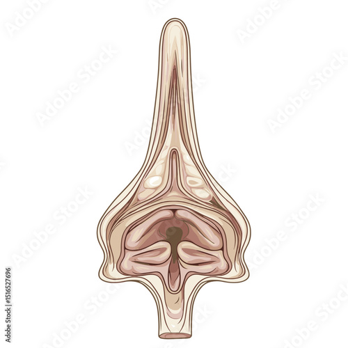 Anatomical Illustration of Nasal Cavity Structure with Detailed Cross Section View Featuring Beige and Brown Tones on Transparent Background